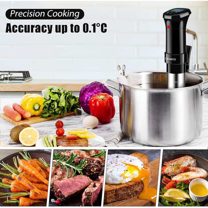 KEAWEO Sous-Vide прилад для приготування їжі за низькою температурою, 1100W, прецизійний, з таймером та LCD дисплеєм, нержавіюча сталь