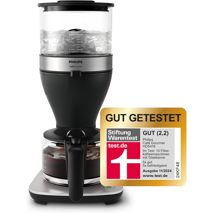 Кавоварка фільтраційна Philips, 1.25 л, до 15 чашок, Boil & Brew, чорна/срібляста (HD5416/60)