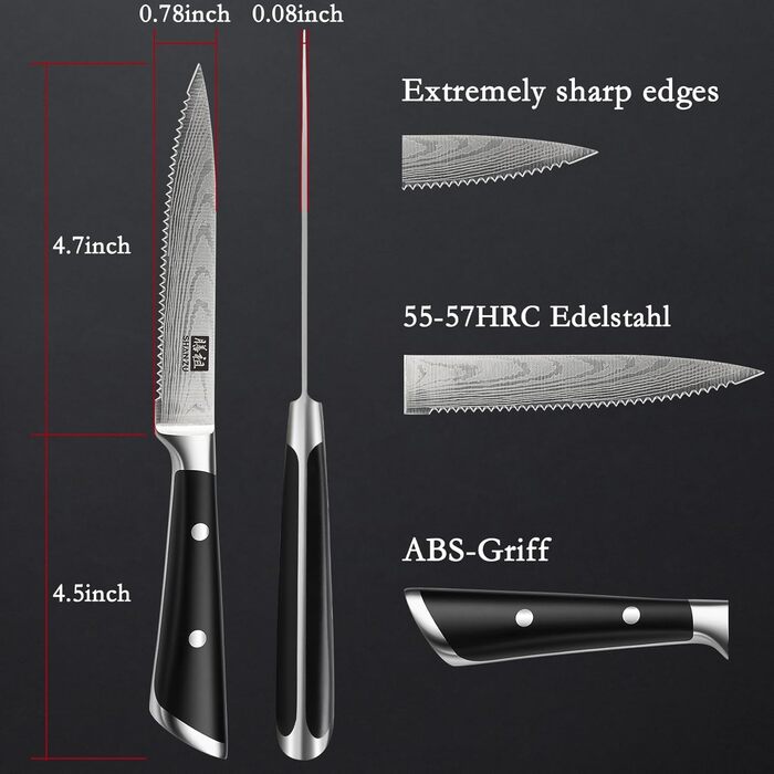 Набір кухонних ножів SHAN ZU з бруском, 14 предметів. Професійний німецький кухонний набір ножів з точильним бруском, чорний.