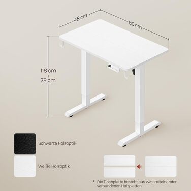 Електричний підйомний стіл WOLTU з функцією пам'яті та захистом від зіткнень, комп'ютерний стіл для дому та офісу, білий, 80 x 48 см