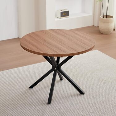 Набір обіднього столу та стільців GrandCA HOME: круглий стіл 100 см та 4 сучасні стільці з льону, для вітальні, кухні, їдальні, темно-сірий