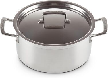 Сковорода Le Creuset з кришкою з нержавіючої сталі, 24 см, для всіх типів плит (включаючи індукцію) та духовки, срібна