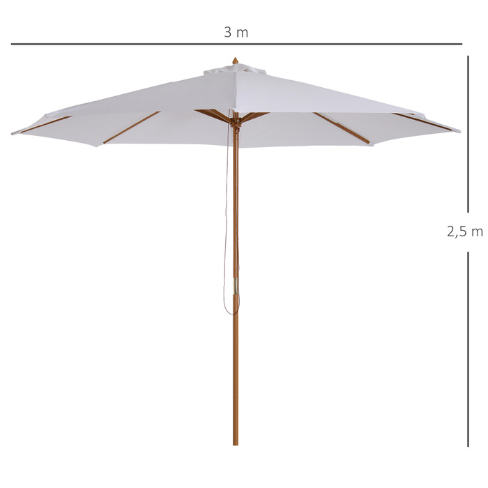 Outsunny Parasol Wood 300 см Дерев'яна парасолька Садова парасолька Балконна парасолька бамбуковий кремовий білий