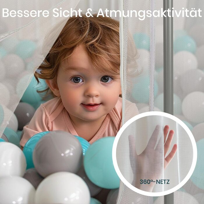 Дитячий манеж Tutti Bambini Laufstall - портативний, з сіткою 360°, швидко складається, з кишенькою та матом, 135x135x75 см (сріблястий)