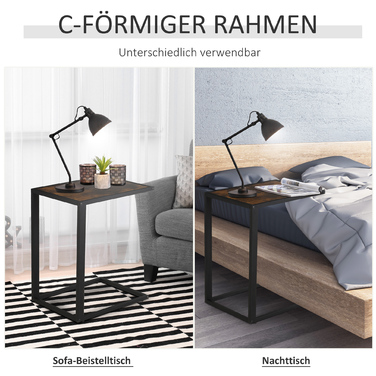 Журнальний столик HOMCOM C-Shape Журнальний столик Стіл Металевий МДФ Rustic-Brown 40,6 x 50,8 x 64,2 см для вітальні