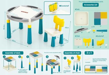 Дитяча група сидінь COIL стіл & 2 стільці, дитячі меблі, PPABS, 2в1 блоки/креслення, різнокольорові
