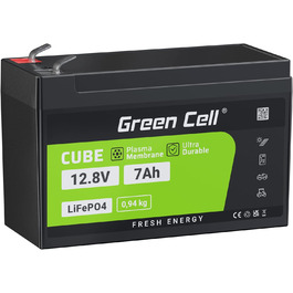 Акумулятор Green Cell LiFePO4 7Ah 12,8 В, літієва батарея 2560 Втгод з BMS, термін служби 10 років, 5500 циклів