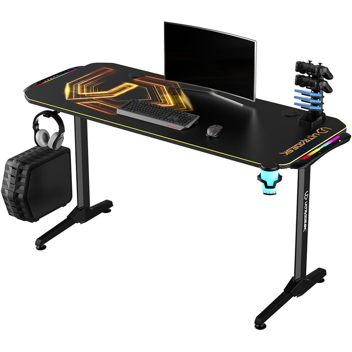 Ігровий стіл ULTRADESK FRAG V3 LED RGB - вміщує 2 монітори, сталева конструкція, 150x60 чорний