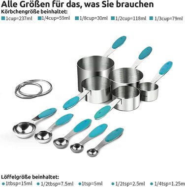 Подібна мірна чашка 18/8 з нержавіючої сталі набір мірних чашок і ложок по 10 шт. , ручка збільшеної товщини, американська (різнокольорова) ((5) 10 шт. бірюзового кольору)