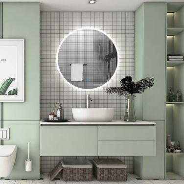 Круглий LED дзеркало для ванної кімнати 70 см з підсвічуванням, сенсорне керування, протизапітніння, Alpha Series, 70x70 см, холодне біле світло