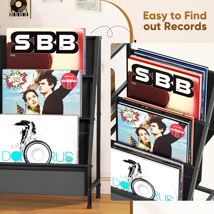 Стіл для програвача вінілу з полицею для зберігання платівок (до 300 альбомів)