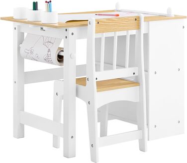 Дитячий стіл SoBuy з табуретом, комплект меблів для дитячої кімнати, ігровий та мальований стіл для дітей, світлий 80x66x50 см KMB60-B (білий-натуральний)