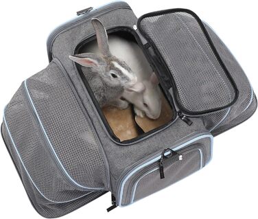 Складна Сумка для перенесення кішок і собак Petsfit, коробка для перенесення кішок Сумка для перенесення собак розширювана Дорожня сумка Тканина Оксфорд з плечовим ременем для кішок і собак S / двосторонній сіро-синій