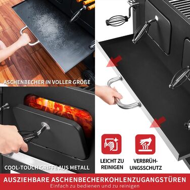 XXL вугільний гриль Grillwagen з кришкою, коптильня, гриль з колесами, ручка з нержавіючої сталі, грати, термометр, підлоговий гриль, 154.5 x 89 x 122 см