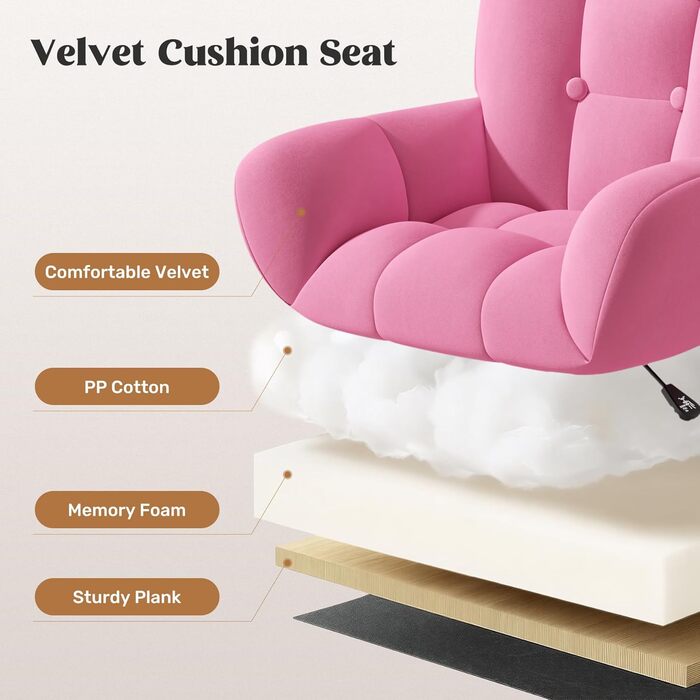 Ергономічне крісло 2-в-1 для дому та офісу, обшите велюром, поворотне на 360°, регульоване по висоті (без подушки, червоне)