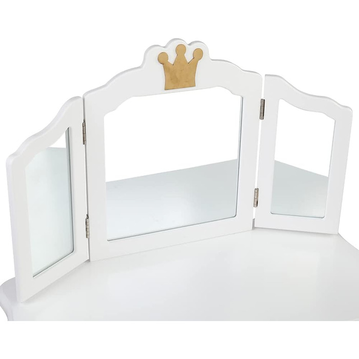 Дитячий туалетний столик LEADZM з пуфом для дівчаток, з двома 180° дзеркалами та ящиком, для дітей 3-9 років (білий & рожевий)