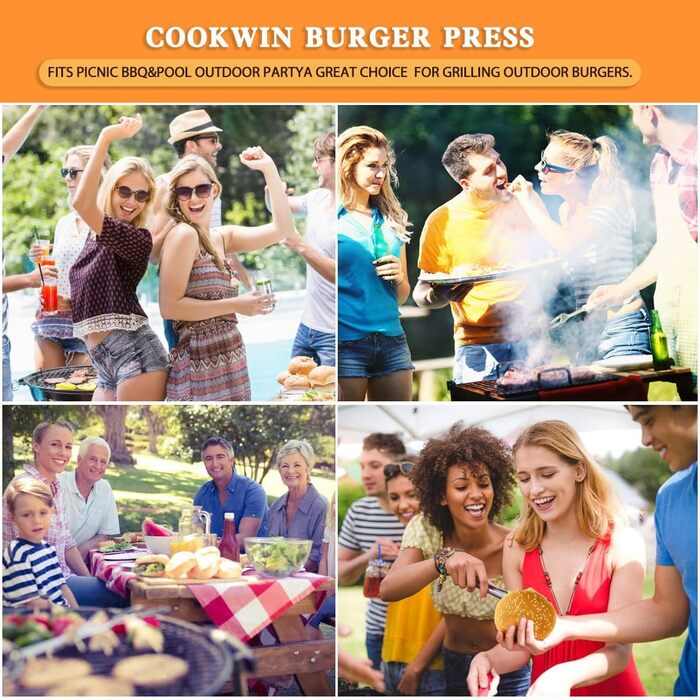 Прес для бургерів COOKWIN - міцна машина для розбивання бургерів, чавун 17,8 см, теплоізоляційна ручка, 50 шт. паперу для бургерів