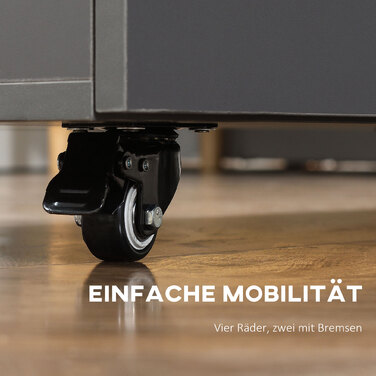 Складаний столик-шафа з двома відкидними боковинами, полицею всередині, на 4 колесах, світло-сірий + темно-коричневий, 70 x 83 x 75 см