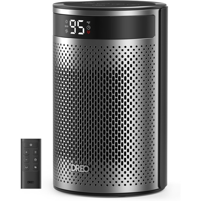 Електричний обігрівач DREO Keramik Heater 416, 1500W, для спальні, з захистом від перегріву та перекидання, термостатом, дитячим замком, енергозберігаючий, тихий, з таймером на 12 годин, кілька режимів, чорний