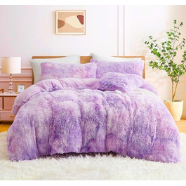 Комплект постільної білизни Menkala Plush 155x220 Tie Dye Purple, Пухнастий, з наволочкою 80x80 см