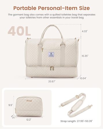 Сумка-органайзер для одягу LOVEVOOK, 53L, 2 шт., бежева. Сумка-рюкзак для подорожей, з містким відділенням для взуття, водонепроникна, для ручної поклажі