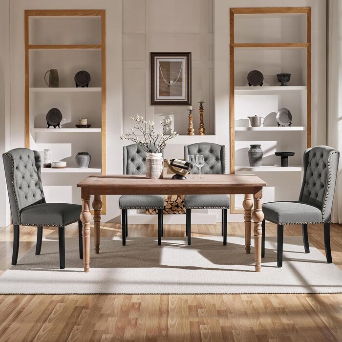 Набір кухонних стільців Yaheetech з крилатою спинкою, м'який стілець для їдальні, витримує до 140 кг, сірий (4, світло-сірий)