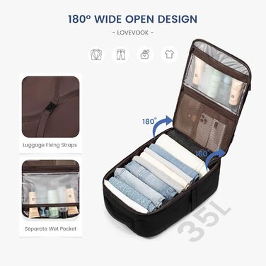 LOVEVOOK Рюкзак для ручної поклажі в літак, дорожній рюкзак чоловічий/жіночий, великий, з відділенням для ноутбука, 40л, для подорожей, роботи, бізнесу (Чорно-синій, L (45 x 32 x 20 см))