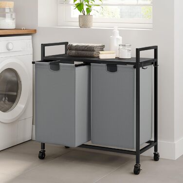 WOWLIVE Кошик для білизни з кришкою та колесами, сірий, 110л. З верхньою полицею та 2 знімними мішками для сортування