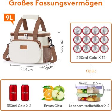 Термосумка-холодильник Lifewit 9л бежева: сумка-холодильник для обіду, пляжу, подорожей, роботи. Складана, водонепроникна