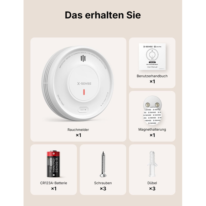 X-Sense Детектор диму розумний Wi-Fi з магнітною кріпленням, мережевий, з базою SBS50, з функцією App, сумісний з Home Assistant, змінна батарея, XS0D-MR61, білий