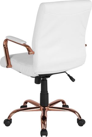 Крісло шеф Flash Furniture: обертне, біле шкіряне, з червоно-золотим каркасом, 61x58,5x103,5 см