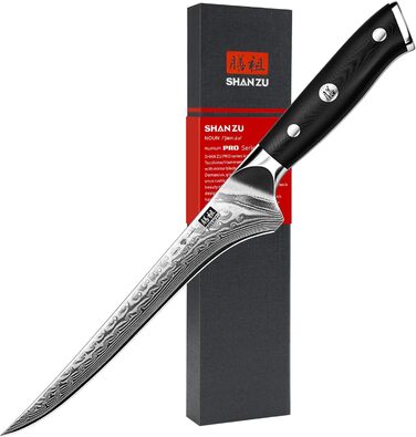 Японський кухонний ніж SHAN ZU 15 см з дамаської сталі, серія PRO. Кухонний ніж з лезом з 67 шарів вуглецевої сталі та ручкою G10. Філейний ніж.