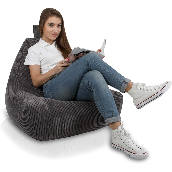 Екопуф Кейко Крісло Beanbag Cord розмір S 75x75x70См з наповнювачем Оксамитова кімнатна крісло-мішок Крісла-мішки для розслабленого сидіння та лежання Крісло-мішок з ручкою та подушкою