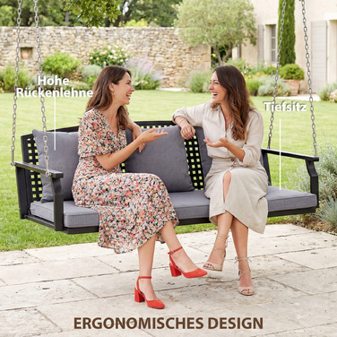 Гойдалка для веранди на 3 особи, садова гойдалка-лавка з 3 спинками, сидінням, кріпленням для підвішування, сірого кольору