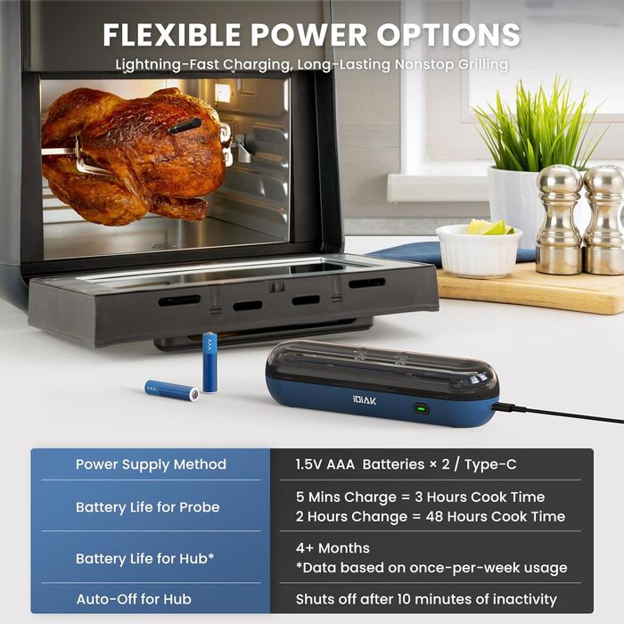 Бездротовий термометр для м'яса для гриля та копчення, 500FT, Bluetooth, для BBQ, духовки, гриля, коптильні, Sous Vide - блакитний