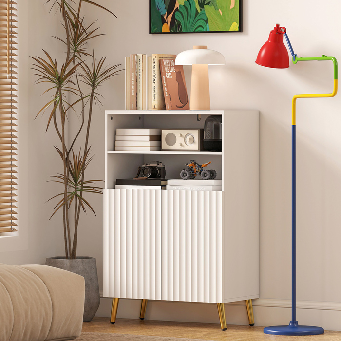 Шафка для ванної кімнати / комод для вітальні з плавним закриванням дверей, 2 відкриті полиці, МДФ, білий