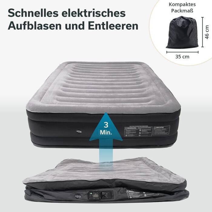 Надувна повітряна матрац Skandika Sveja Flex для 2 осіб з самонадувною системою та USB-помпою, 204 x 151 x 43 см, до 300 кг, з сумкою для перенесення