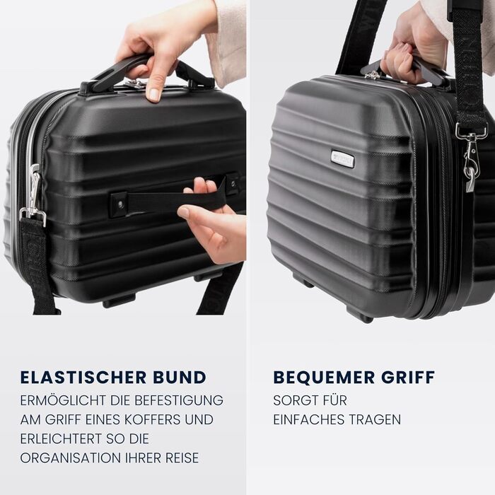 Набір валізWITTCHEN 3 в 1: велика, середня, маленька. Валізи на колесах з ABS, з кодовим замком, 4 колеса, Groove Line. Підходить для Lufthansa, Eurowings, Ryanair, Condor. (Синій, косметичка)