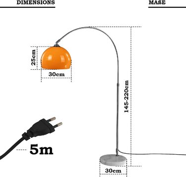 Дуговий світильник Jago, регульований по висоті, E27 LED, макс. 60 Вт, помаранчевий, 145-220 см, торшер