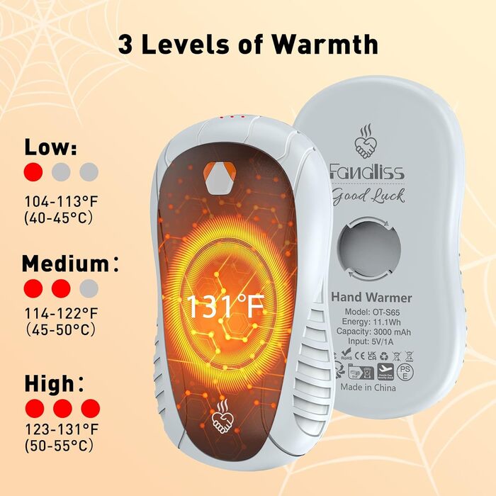 Електричні грілки для рук FANDLISS, 2 шт. - портативні, акумуляторні, 6000mAh, 3 режими нагріву, швидкий нагрів, ідеальний подарунок для спорту та зими