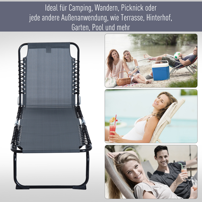 Шезлонг складний для саду, лежак для відпочинку з 4-позиційним регулюванням спинки, стійкий до погодних умов кемпінговий лежак, витримує до 120 кг, ідеально підходить для саду, пляжу, басейну, сірого кольору.