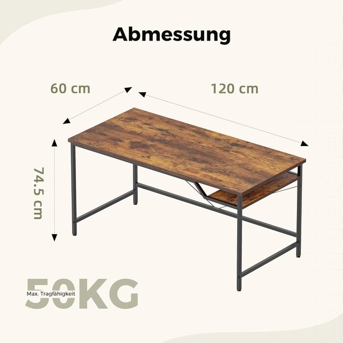 Комп'ютерний стіл Mericonia 120 см, ігровий стіл для невеликих кімнат, білий стіл для дому та офісу, стіл для студентів (120x60 Basic, Коричневий)