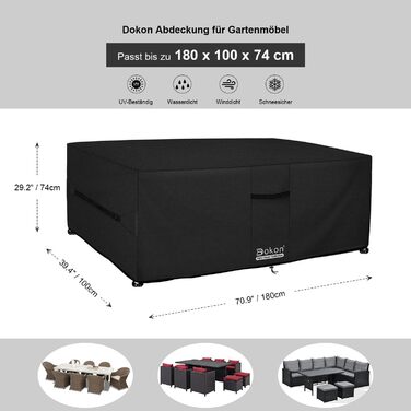 Водонепроникний чохол для садовой меблів Dokon, захист від вітру та UV, 180x100x74 см (Чорний)