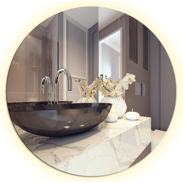 Дзеркало кругле Ramix з LED підсвічуванням, 50/90 см, для ванної кімнати та інших приміщень, тепле біле світло