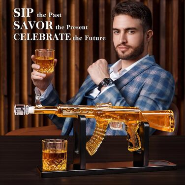 Набір віскі Dekanter AK-47 з 2 склянками, подарунок на День батька, для чоловіків, батька, унікальний подарунок на річницю, день народження для нього, чоловіка, стильний патріотичний військовий подарунок, великий