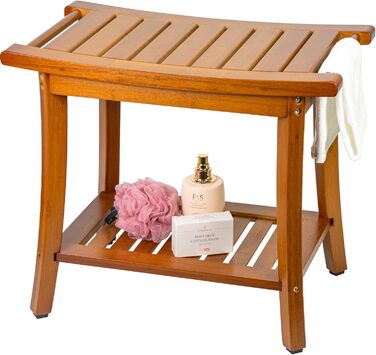 Банкетка для душу Utoplike з бамбука, коричнева, з ручками та полицею для зберігання, дерев'яний стілець для ванної кімнати, органайзер для рушників, спа-процедур та організації