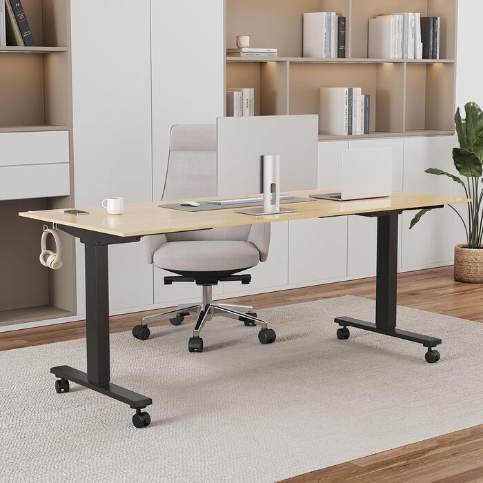 Регульований стіл JUMMICO з міцним металевим каркасом та 2 моторами, 3 режими пам'яті, для сидячої та стоячої роботи (білий), 100 x 140 см, чорний