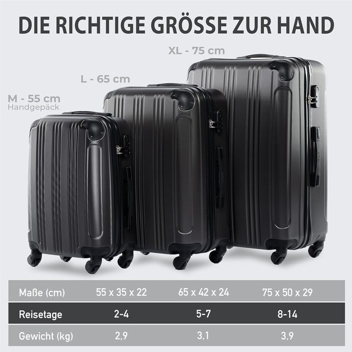 Набір валіз FERGÉ QUÉBEC з ABS-пластику, 3 шт. (ручна поклажа, L, XL), дорожні валізи-тролеї на 4 колесах