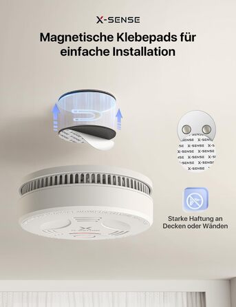 Датчик диму X-Sense з батареєю на 10 років та магнітним кріпленням, 10 шт. (SD11), сертифікат TÜV Rheinland, функція вимкнення звуку та самотестування, білий