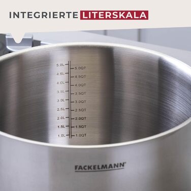 Каструля Fackelmann Essential з нержавіючої сталі з ергономічною ручкою Bakelite та літражним позначенням – підходить для всіх типів плит, синього кольору (з кришкою, 24 см)